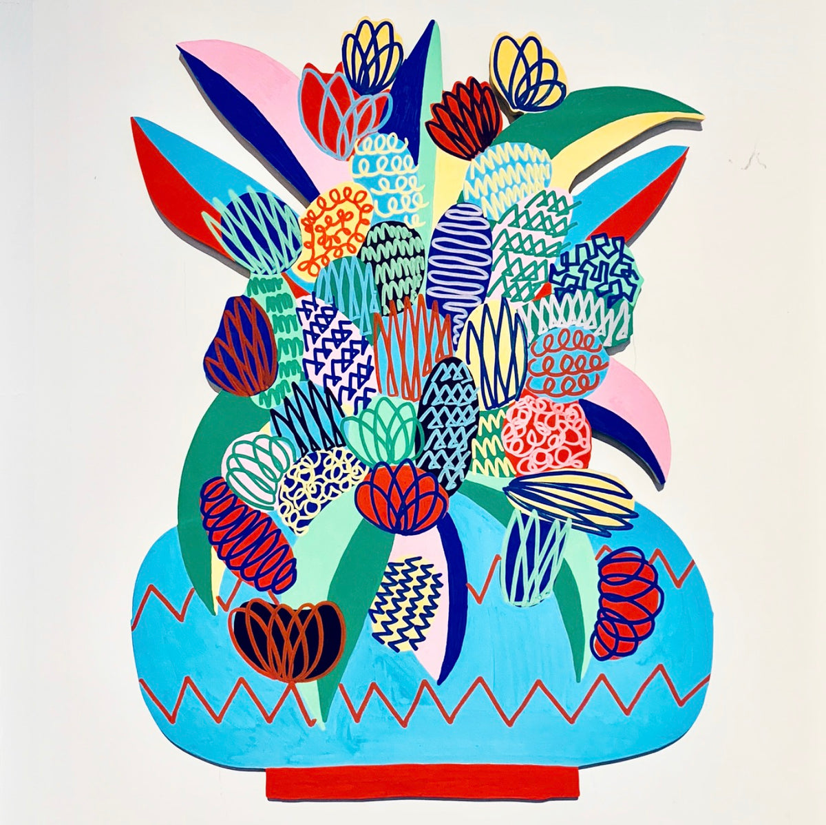 Light Blue Pot Woodcut