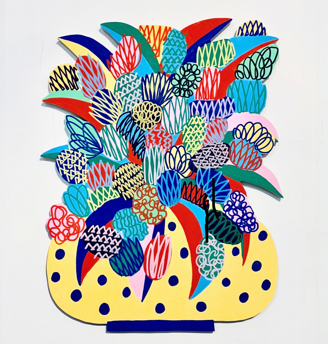 Yellow and Blue Polka Woodcut
